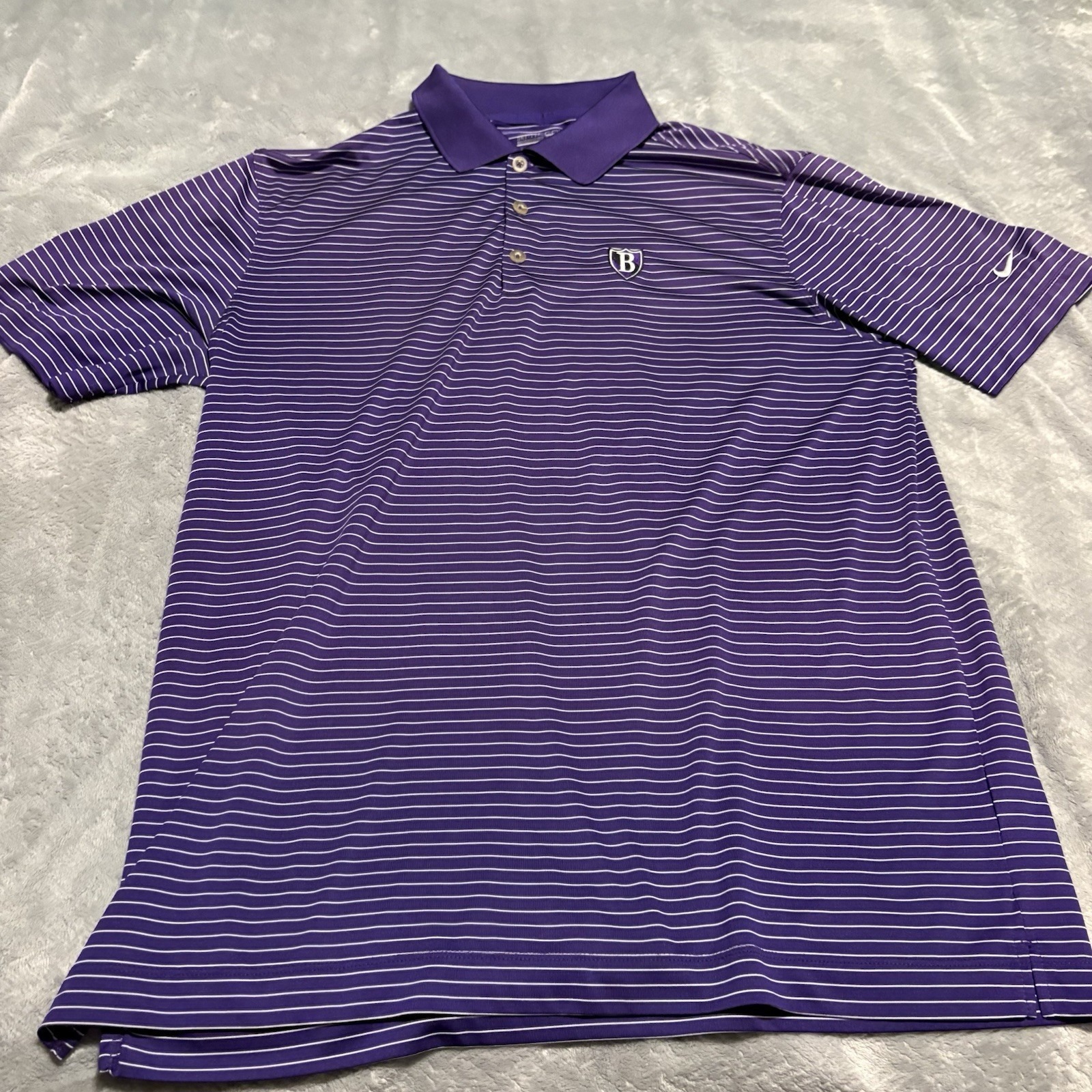 Nike Men's Dri-Fit Stadium Stripe Polo Shirt Purple White L Short Sleeve